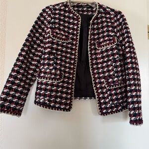 Zara Tweed Blazer in Black, White & Red with Gold Trim